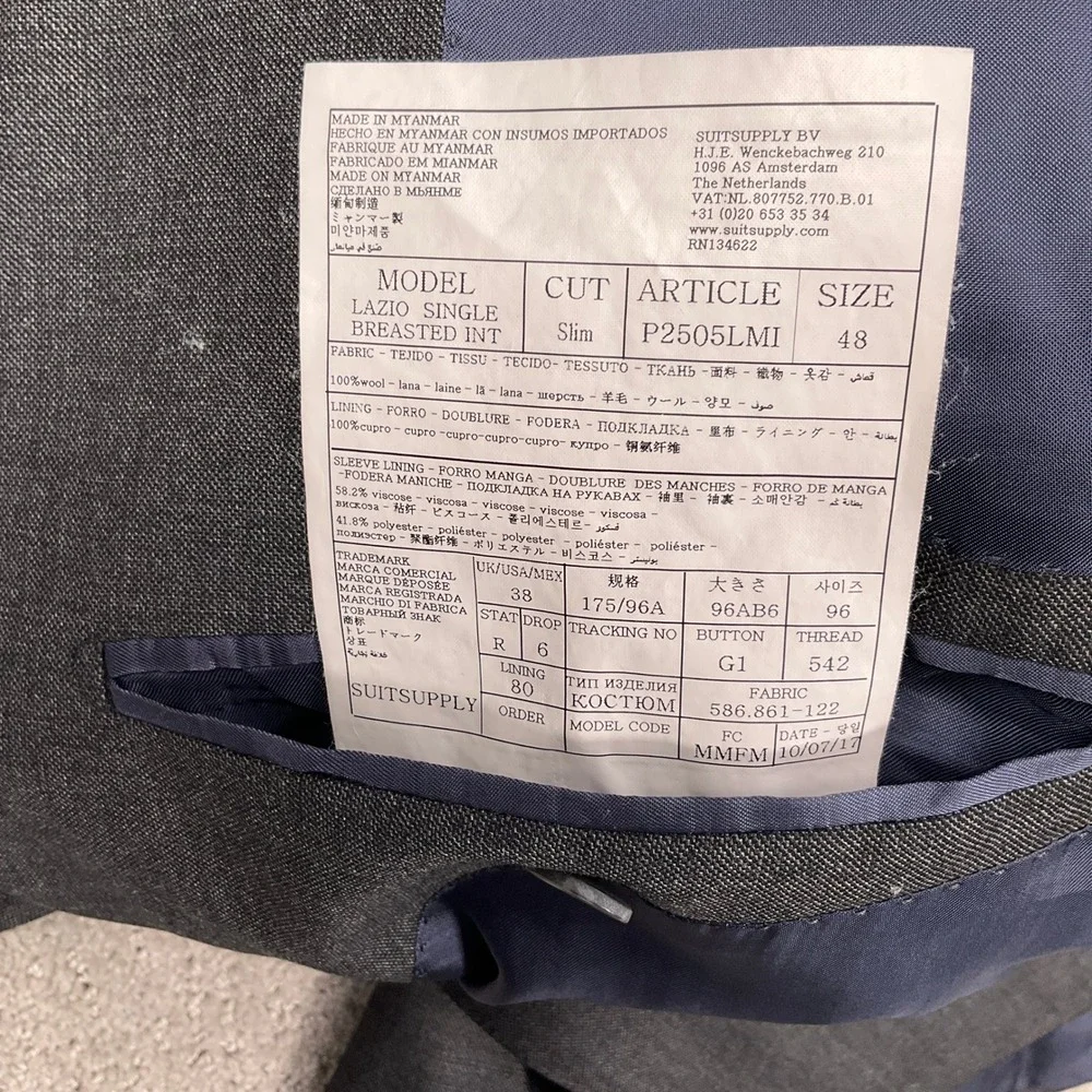 Suitsupply Lazio Blazer Mens 38R Charcoal Gray Super 110s Slim Wool